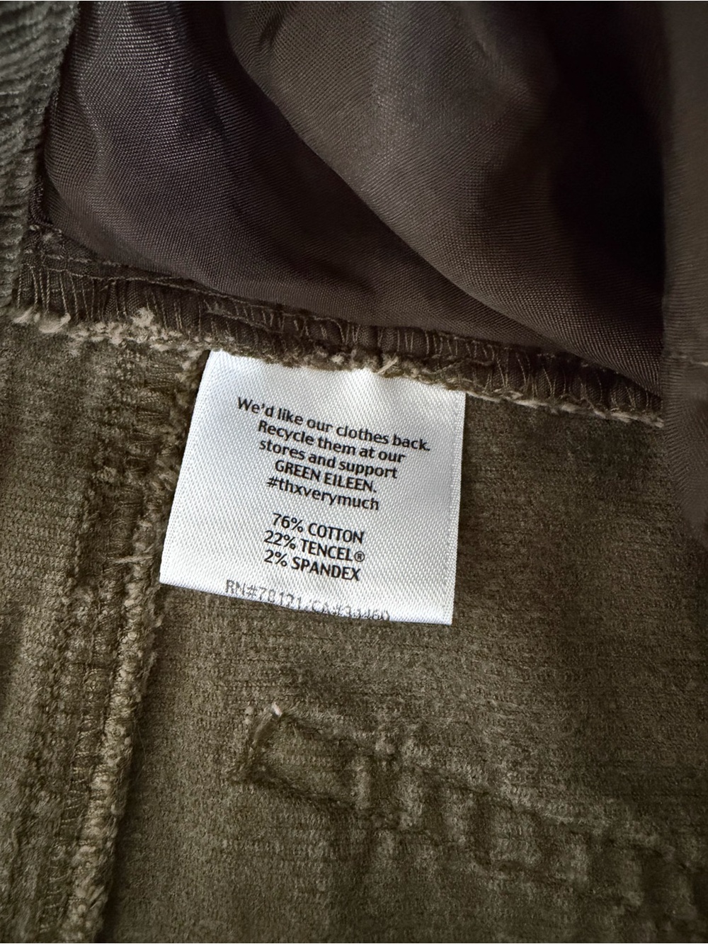 Eileen Fisher Corduroy Pants Olive Green Size 4 Fall Cotton Casual - Picture 4 of 6